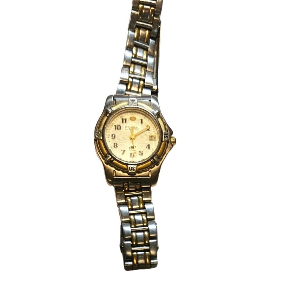 Fossil Watch AM-3098 Womens Two-Tone Stainless-Steel Analog Quartz Needs Battery